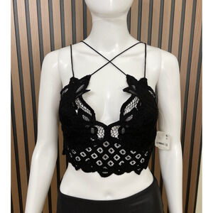 Free People Intimately Adella Women's Bralette Black L Crop Top Festival Boho